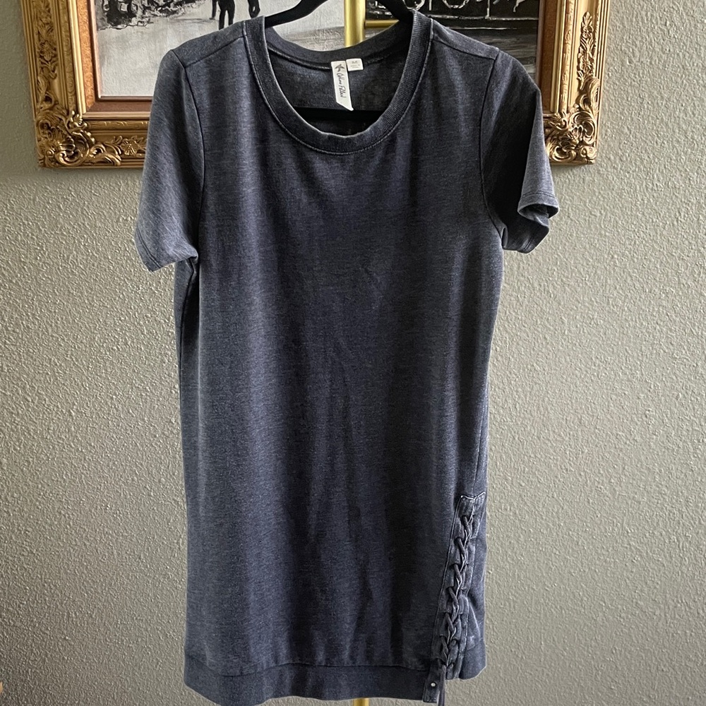 Others Follow Charcoal Short-Sleeve Knit Tunic with Side Lace-Up